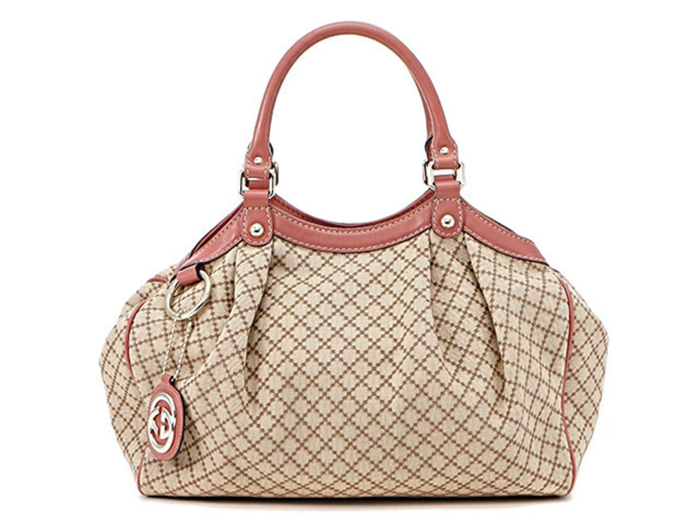 Gucci Bag Handbag Canvas Calfskin Beige Cream Pink